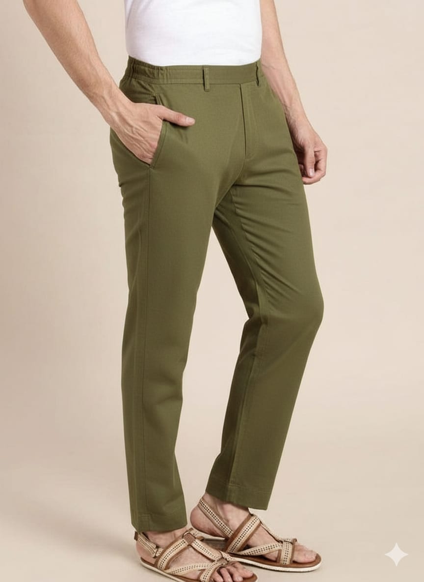 Men Cotton Trouser - Olive Green - Charkha TalesMen Cotton Trouser - Olive Green