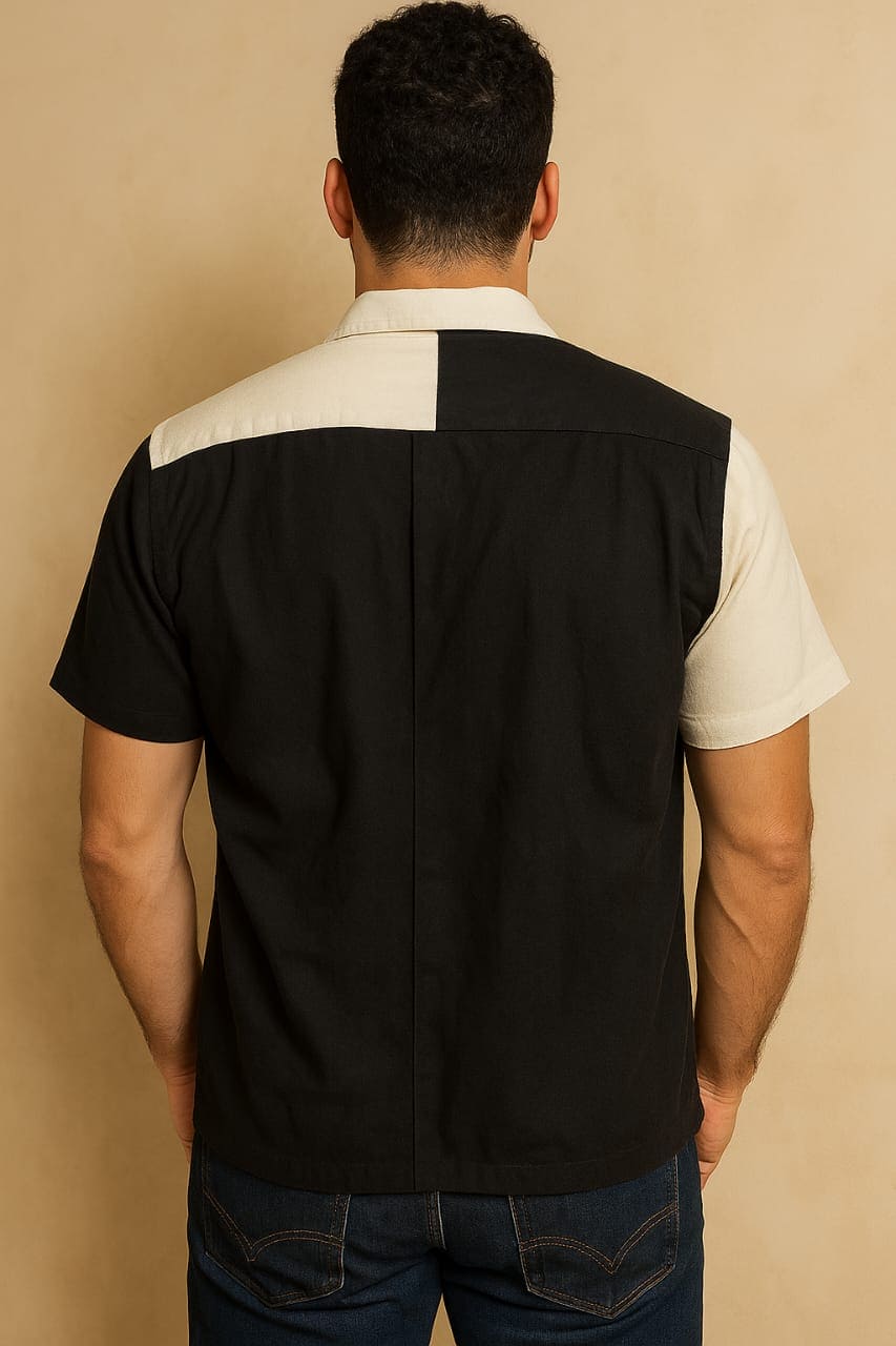 MEN KANTHA SHIRT - BLACK AND WHITE - Charkha TalesMEN KANTHA SHIRT - BLACK AND WHITE