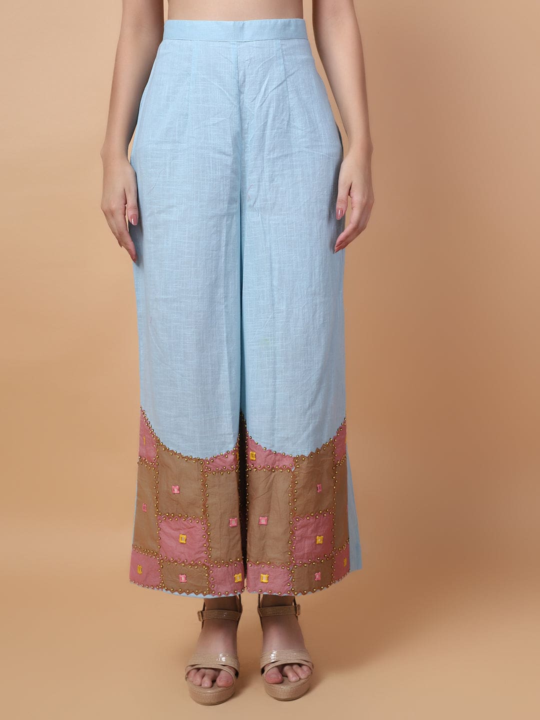 Mirror Work Co - Ord Set - Dust Blue - Charkha TalesMirror Work Co - Ord Set - Dust Blue