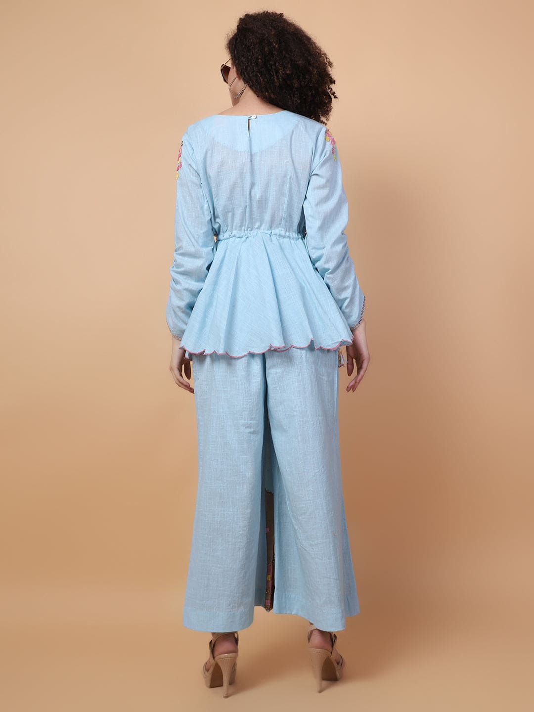 Mirror Work Co - Ord Set - Dust Blue - Charkha TalesMirror Work Co - Ord Set - Dust Blue