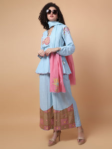 Mirror Work Co-Ord Set - Dust Blue