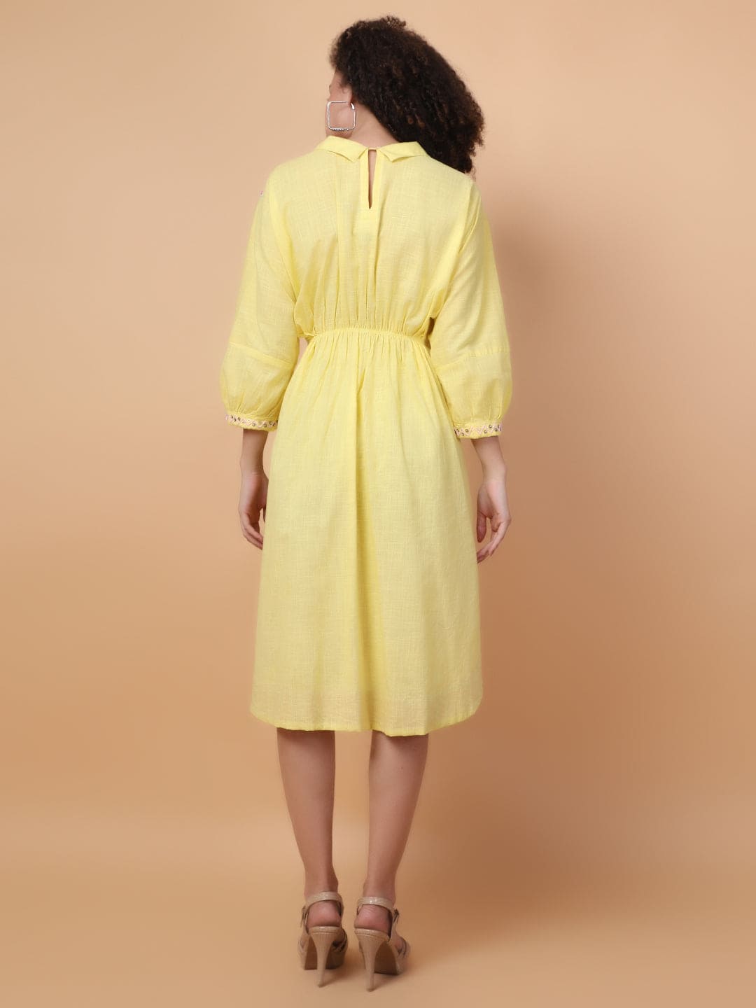 Mirror Work Dress - Yellow - Charkha TalesMirror Work Dress - Yellow