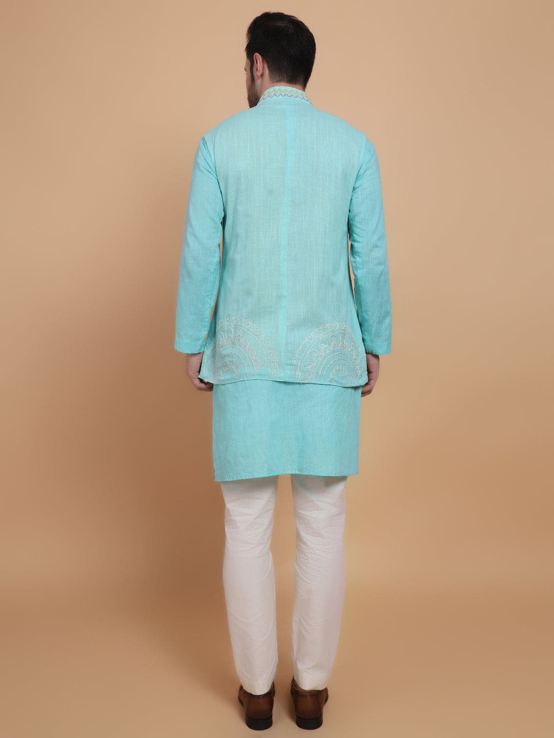Mirror Work Kurta Set - Aqua Blue - Charkha TalesMirror Work Kurta Set - Aqua Blue