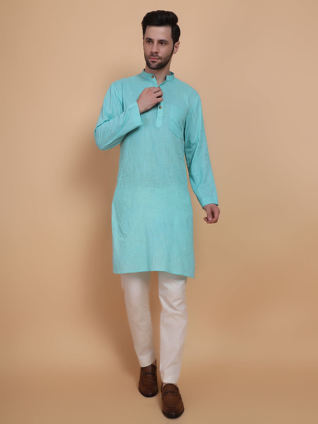 Mirror Work Kurta Set - Aqua Blue - Charkha TalesMirror Work Kurta Set - Aqua Blue