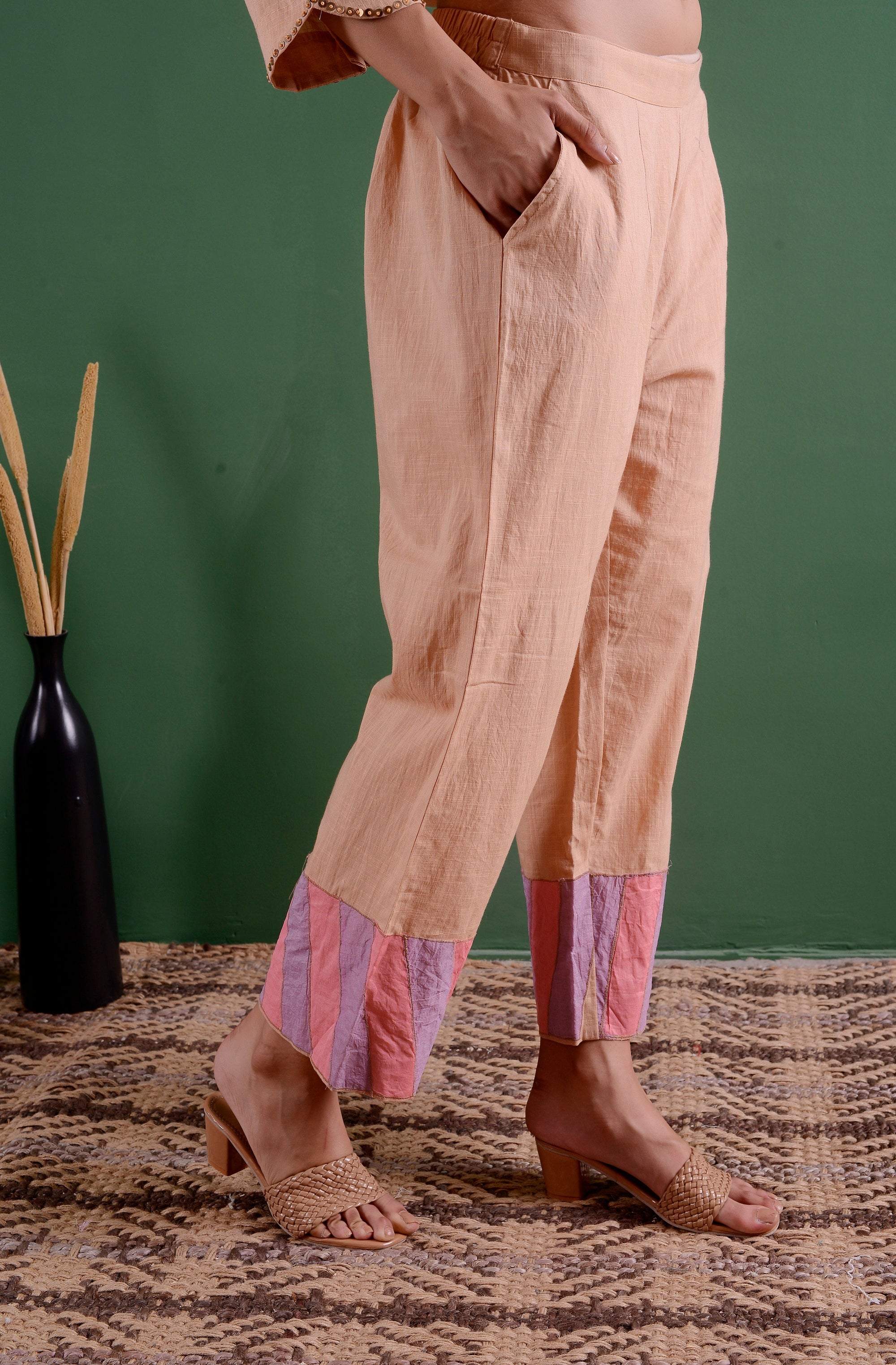 Mirror Work Kurta Set - Beige - Charkha TalesMirror Work Kurta Set - Beige