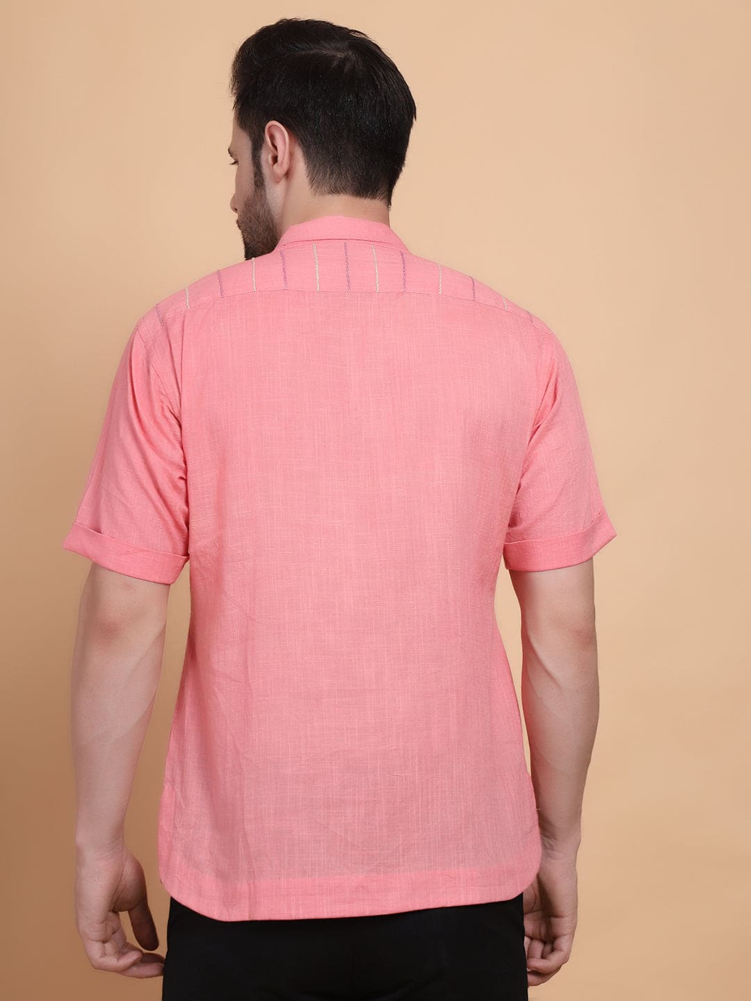 Mirror Work Men Shirt - Pink - Charkha TalesMirror Work Men Shirt - Pink