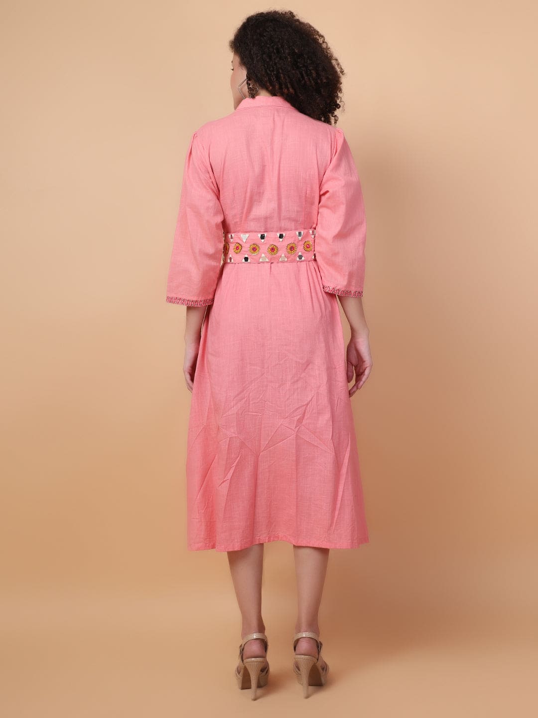 Mirror Work Women Dress - Salmon Pink - Charkha TalesMirror Work Women Dress - Salmon Pink