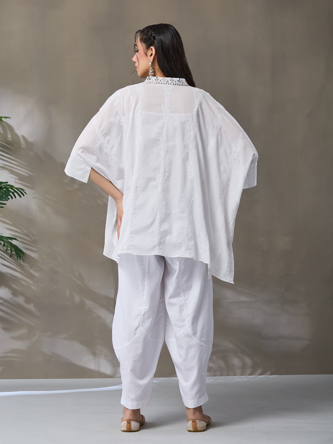 Mukaish & Chikan Short Kurta Set - White - Charkha TalesMukaish & Chikan Short Kurta Set - White
