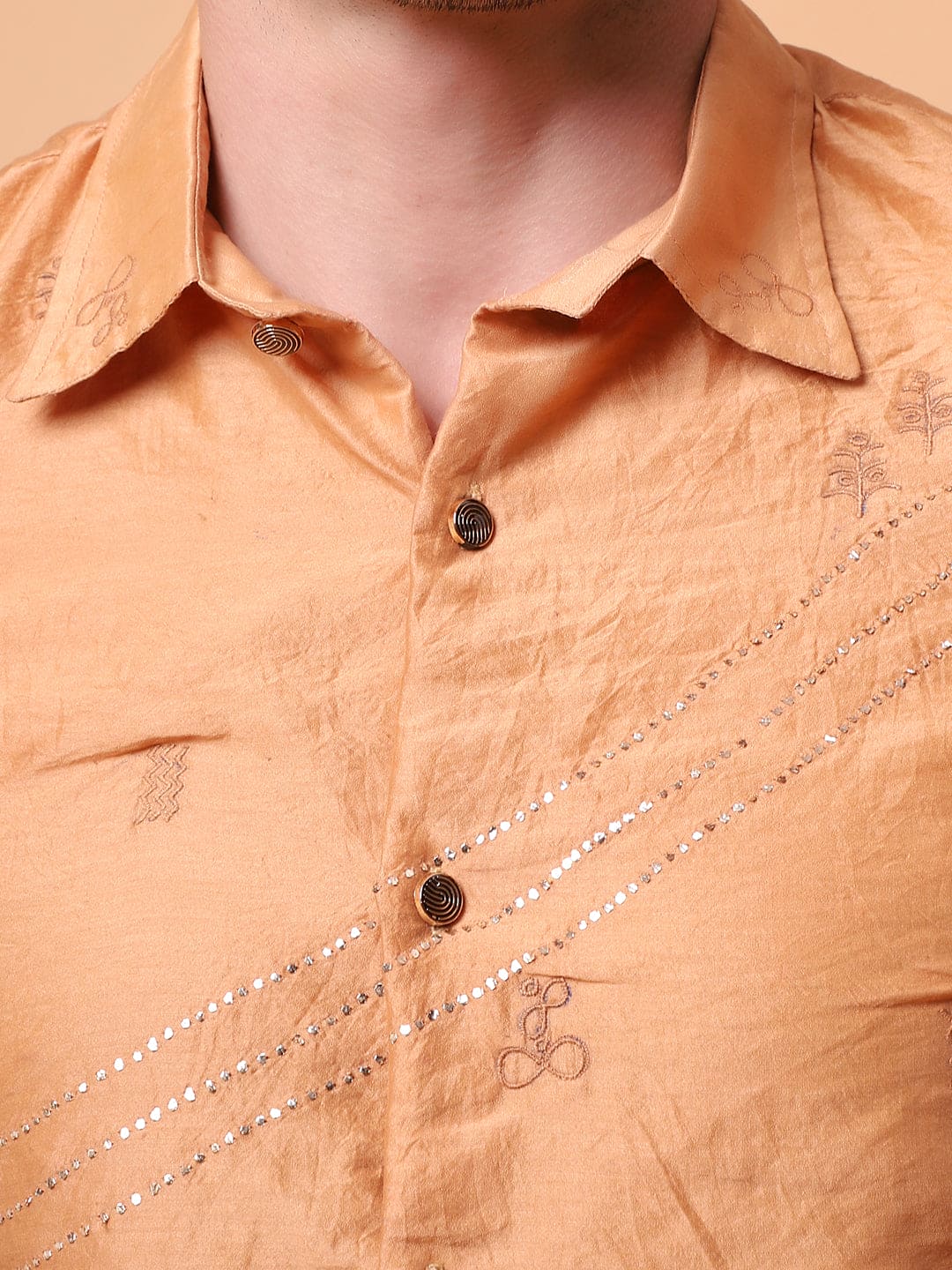 Mukaish Work Men Shirt - Beige - Charkha TalesMukaish Work Men Shirt - Beige