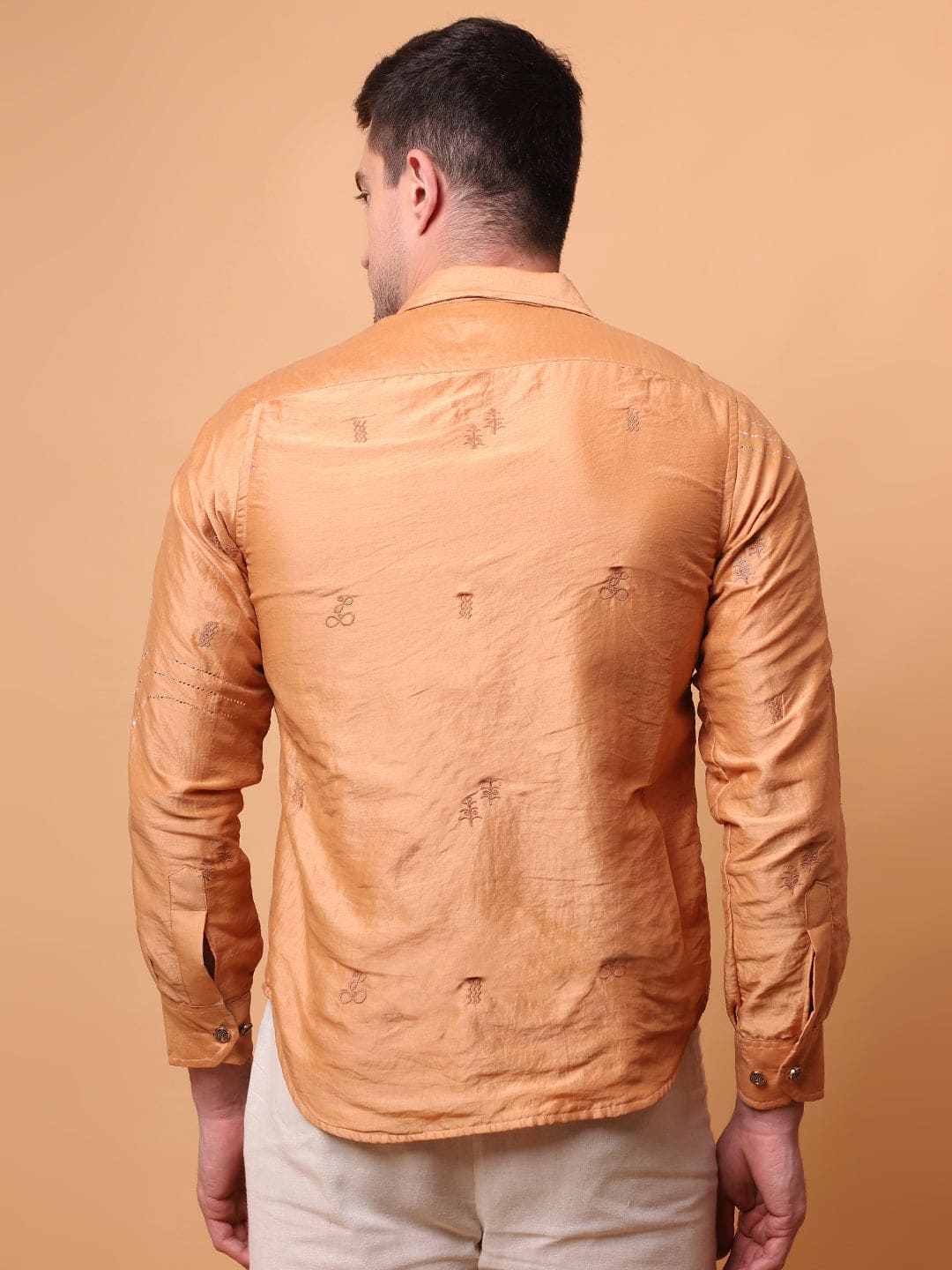 Mukaish Work Men Shirt - Beige - Charkha TalesMukaish Work Men Shirt - Beige