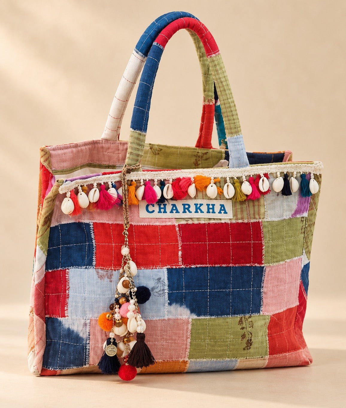 Multicolor Patch Work Tote Bag - Charkha TalesMulticolor Patch Work Tote Bag