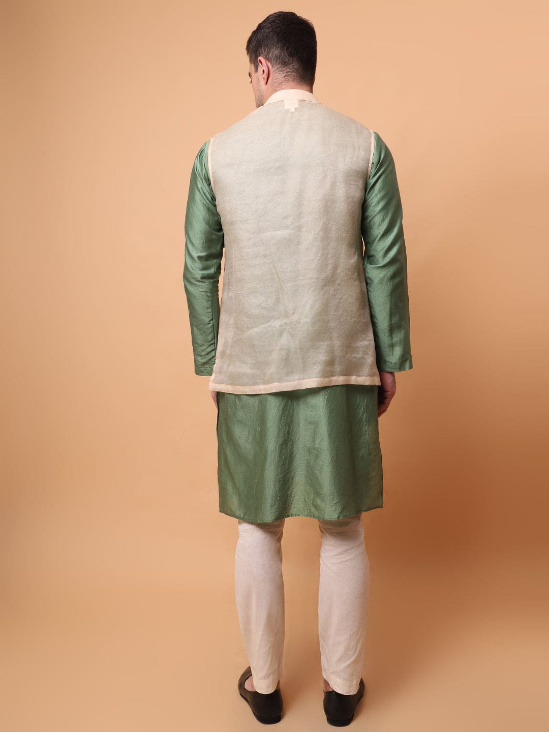 Muqaish Work Men Kurta Set - Green - Charkha TalesMuqaish Work Men Kurta Set - Green