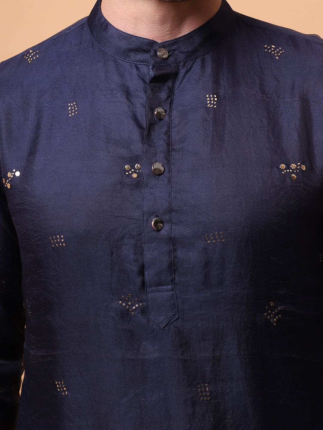 Muqaish Work Men Short Kurta - Blue - Charkha TalesMuqaish Work Men Short Kurta - Blue