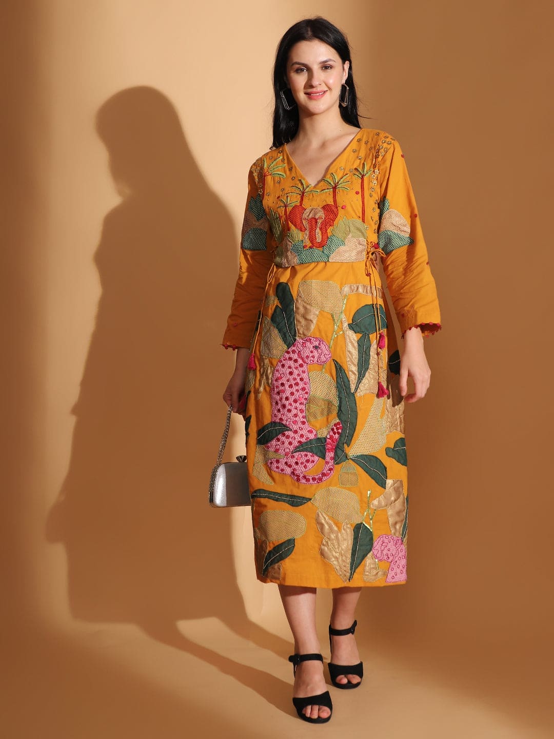 Mustard Gond Artwork Dress - Charkha TalesMustard Gond Artwork Dress