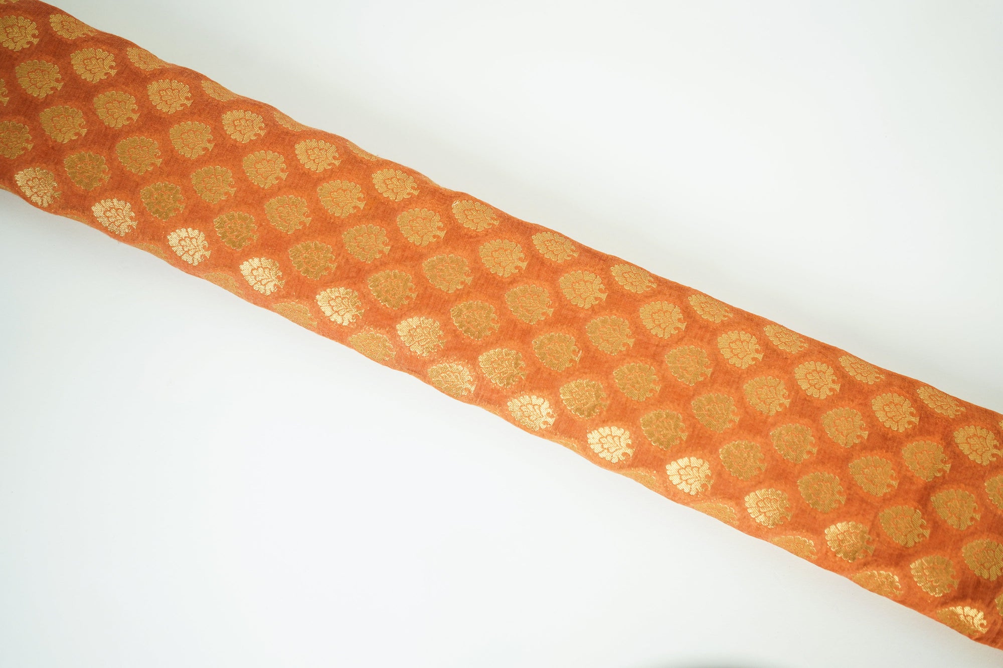 Orange Banarasi Butta Fabric - Charkha TalesOrange Banarasi Butta Fabric