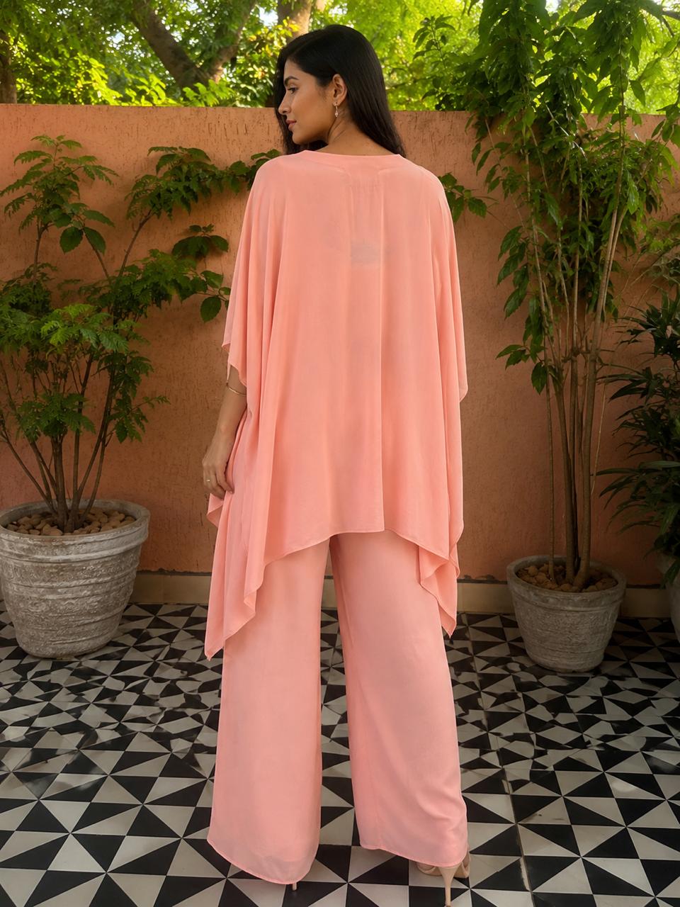 Patch &amp; Beads Work Co - Ord Set - Peach - Charkha TalesPatch &amp; Beads Work Co - Ord Set - Peach