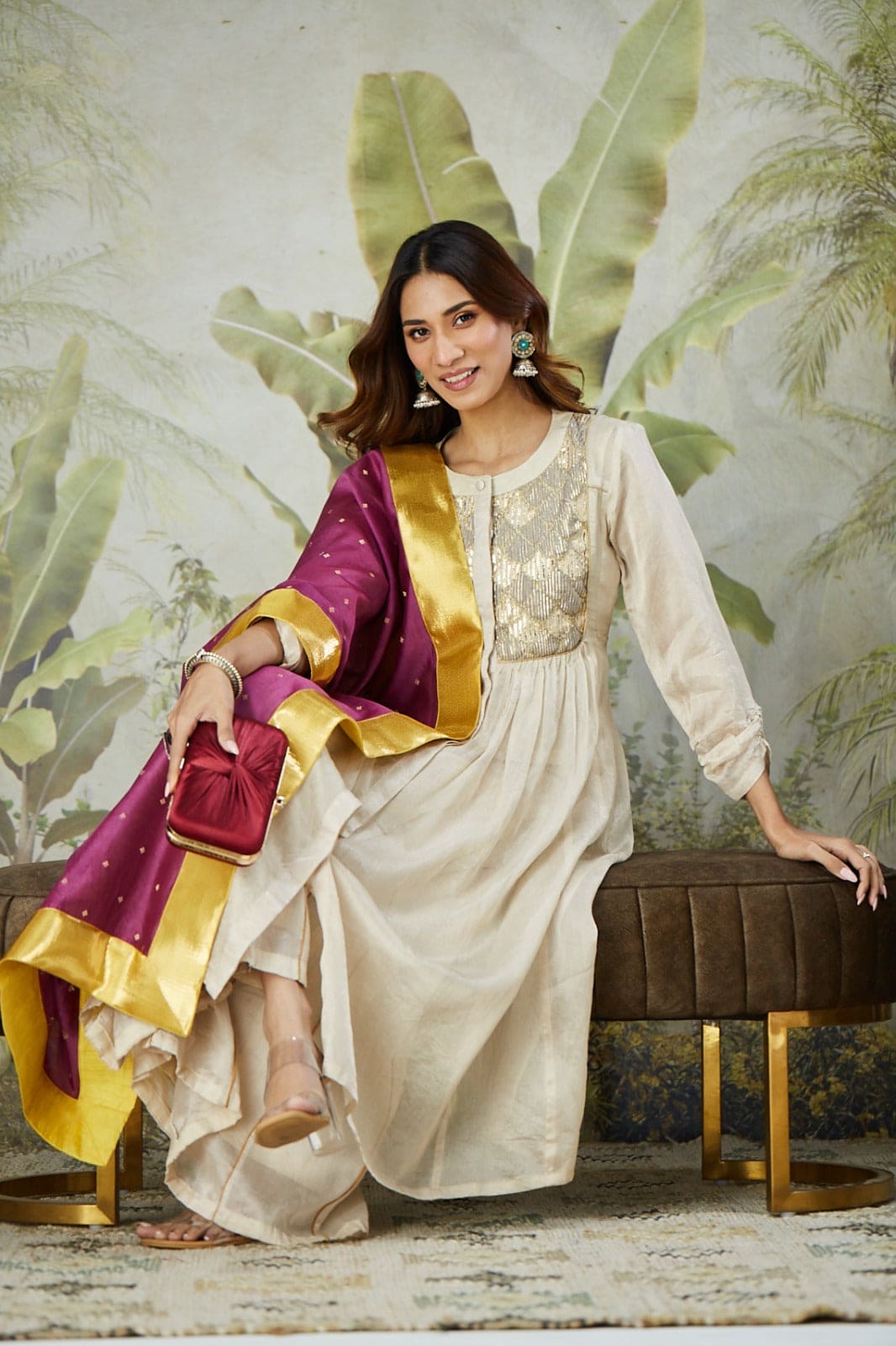 Patch Work Kurta Set - Off - White - Charkha TalesPatch Work Kurta Set - Off - White