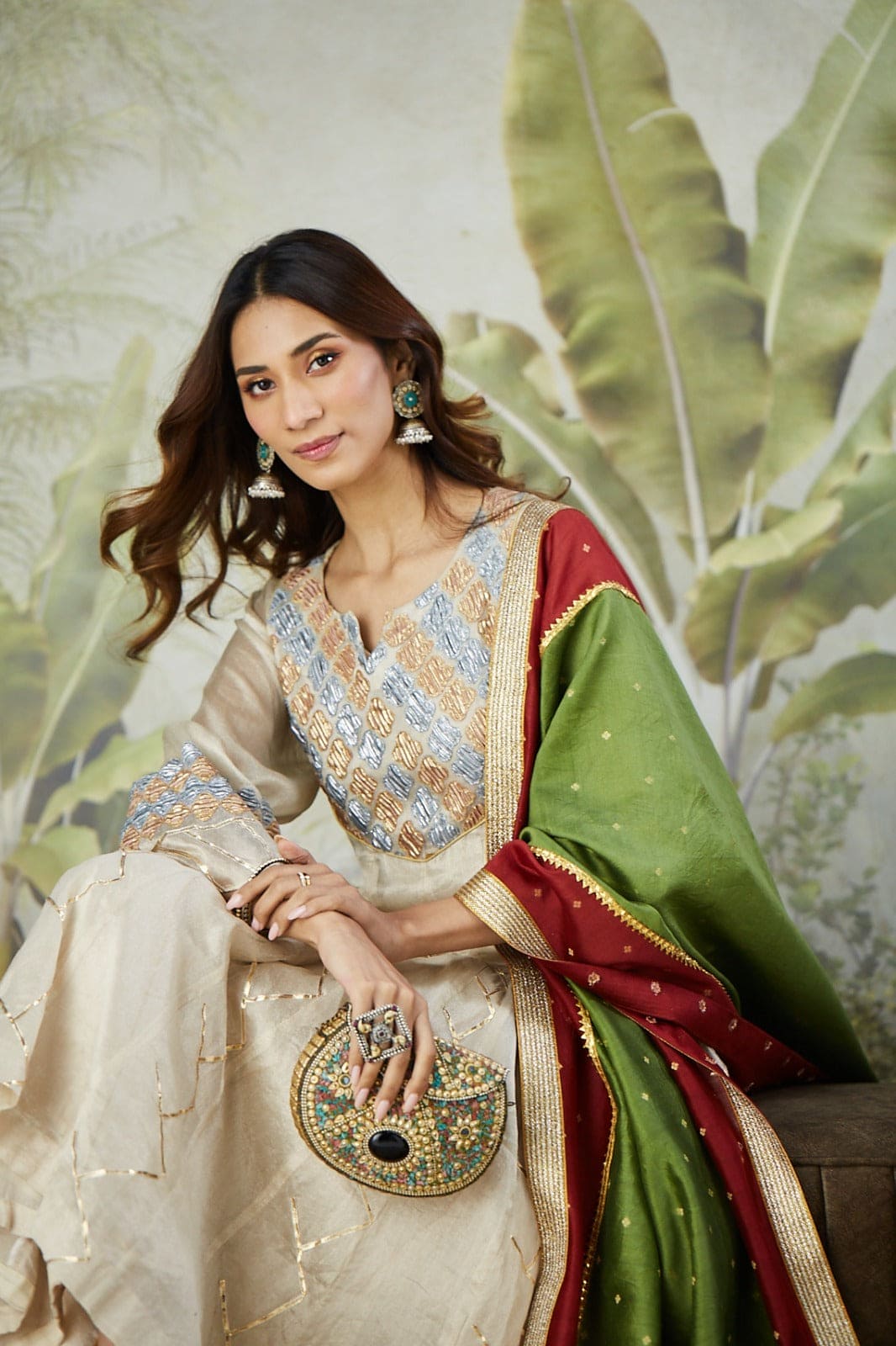 Patch Work Kurta Set - Off - White - Charkha TalesPatch Work Kurta Set - Off - White