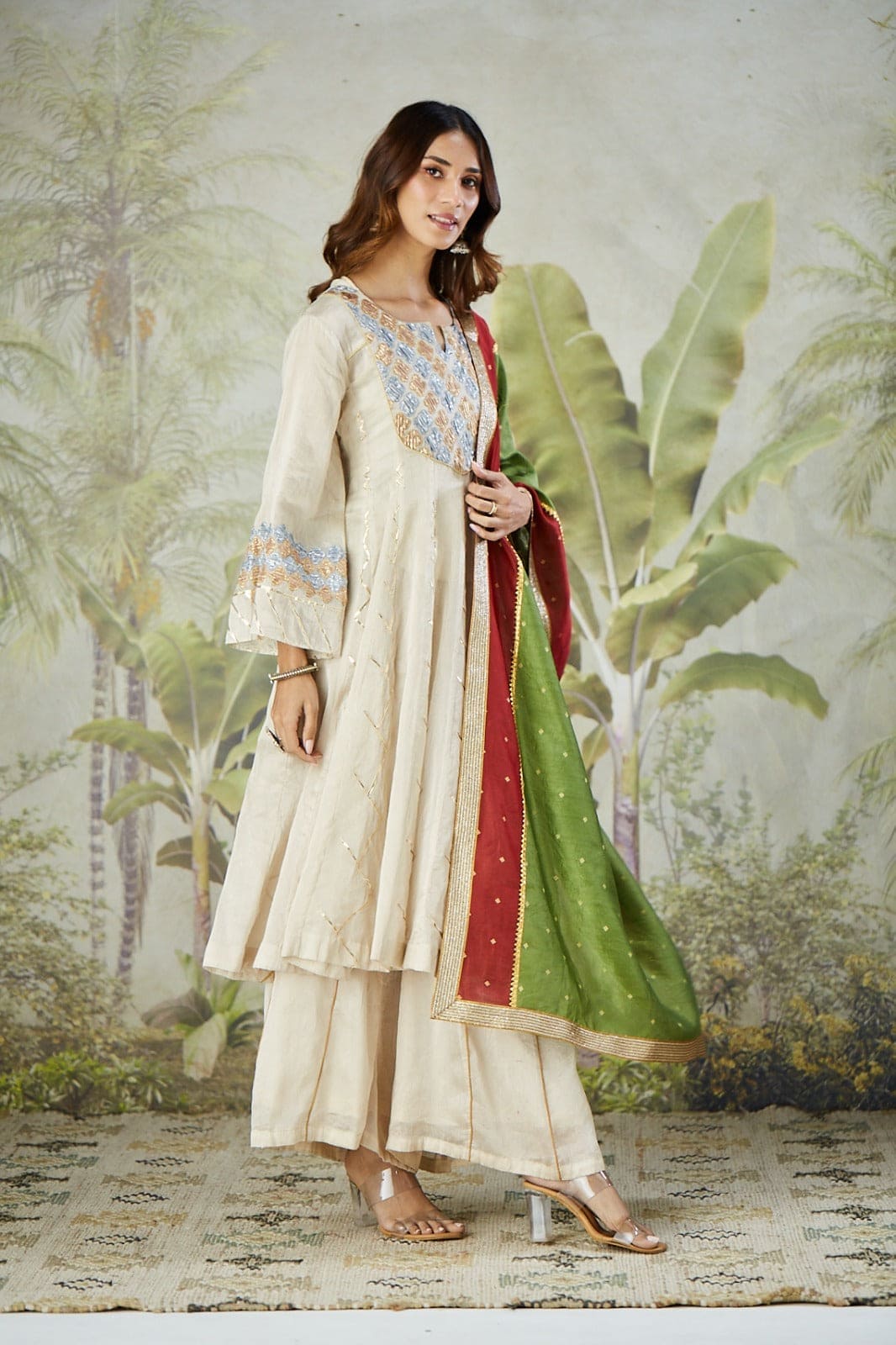 Patch Work Kurta Set - Off - White - Charkha TalesPatch Work Kurta Set - Off - White