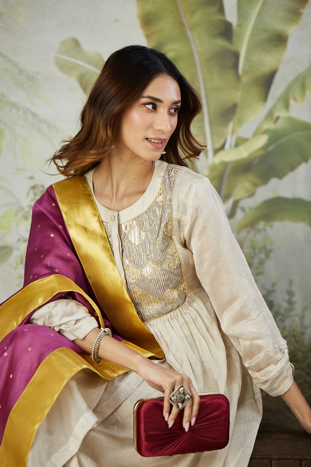 Patch Work Kurta Set - Off - White - Charkha TalesPatch Work Kurta Set - Off - White