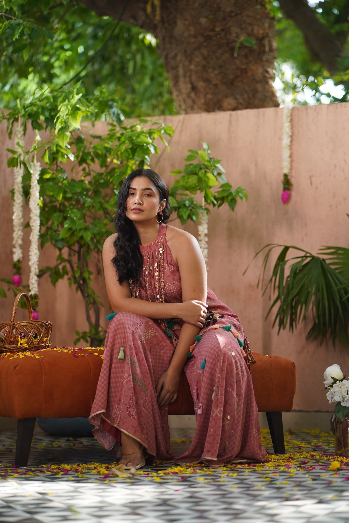 Peach Kalighat Indian Print Kurta With Sharara - Charkha TalesPeach Kalighat Indian Print Kurta With Sharara
