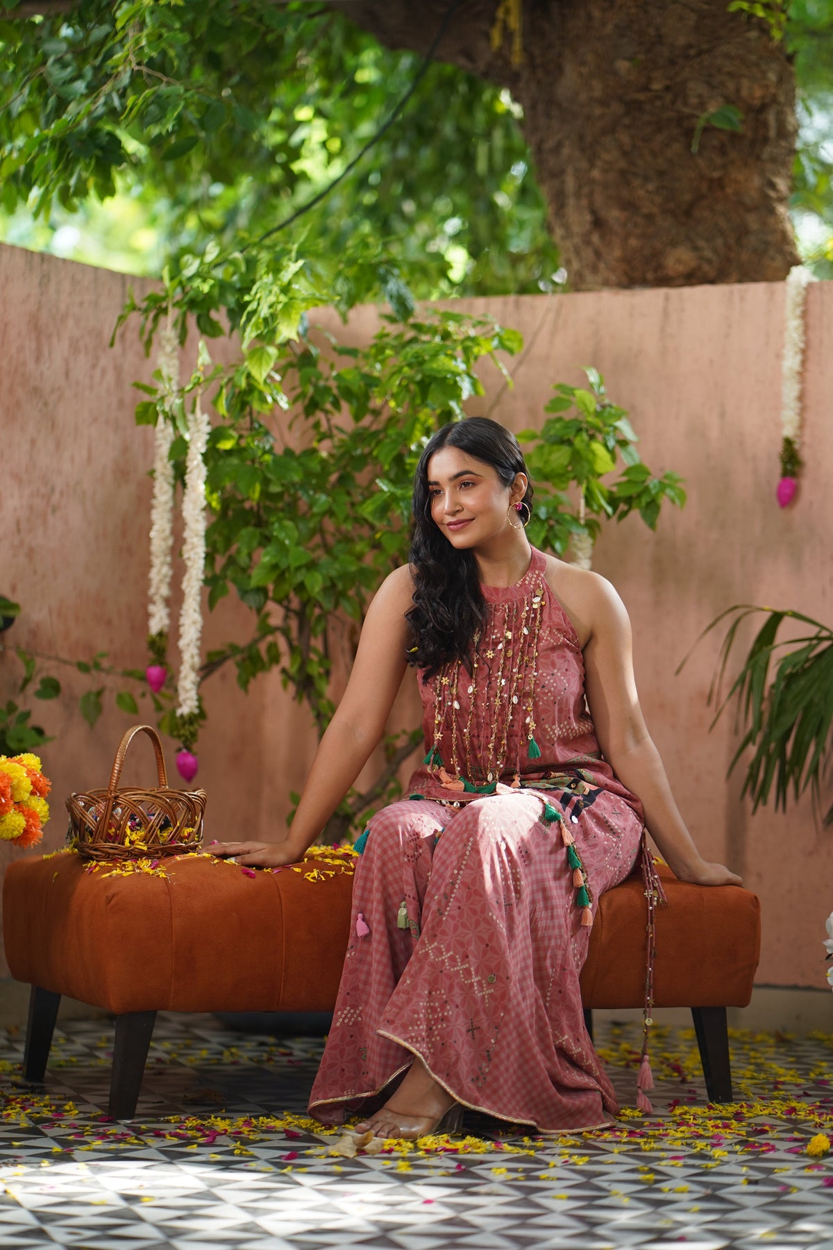 Peach Kalighat Indian Print Kurta With Sharara - Charkha TalesPeach Kalighat Indian Print Kurta With Sharara