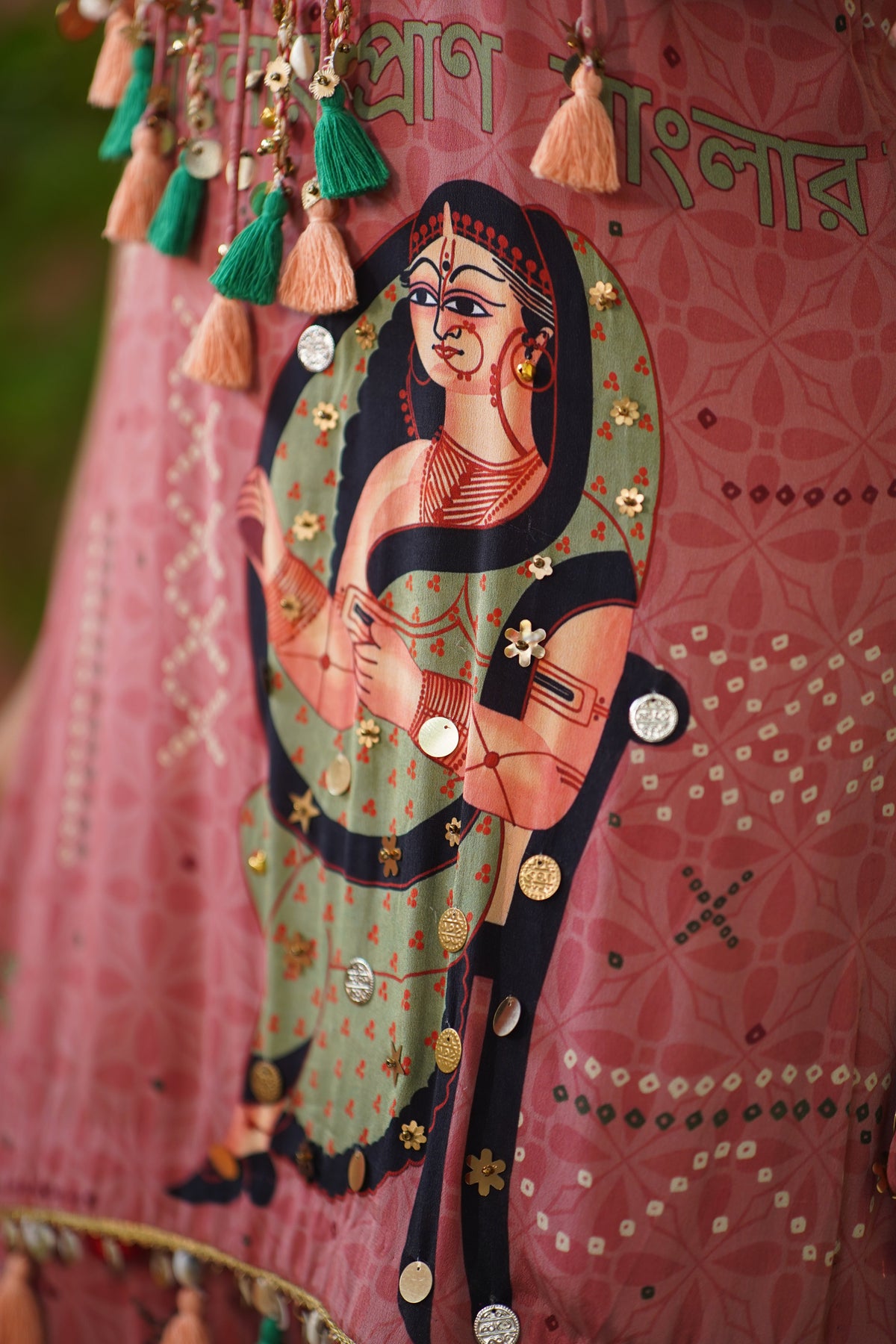 Peach Kalighat Indian Print Kurta With Sharara - Charkha TalesPeach Kalighat Indian Print Kurta With Sharara
