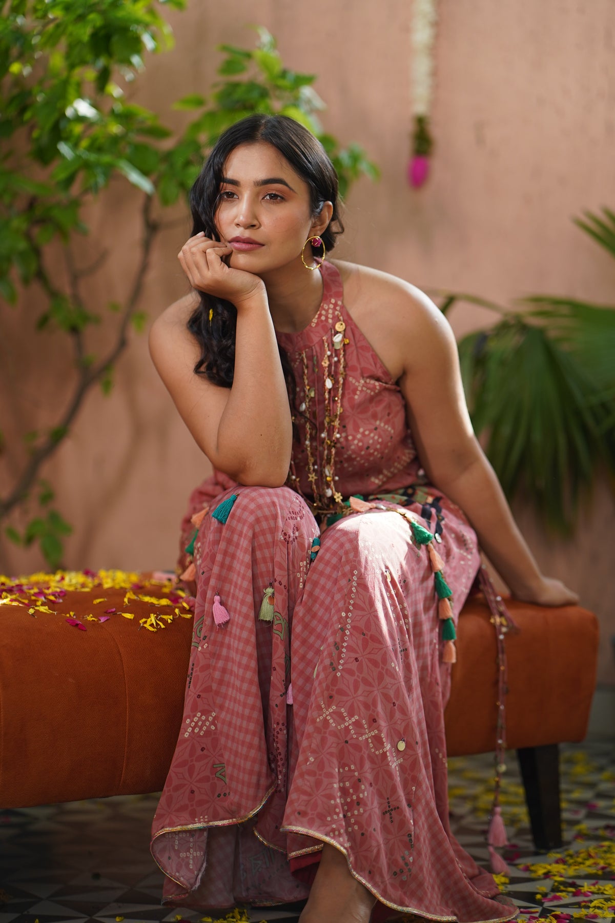 Peach Kalighat Indian Print Kurta With Sharara - Charkha TalesPeach Kalighat Indian Print Kurta With Sharara