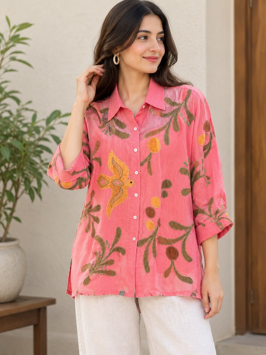 Pink Patch Work Women Co-ord Set - Charkha TalesPink Patch Work Women Co-ord Set
