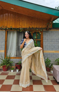 Pure Chanderi Women Shimmer Saree - Gold