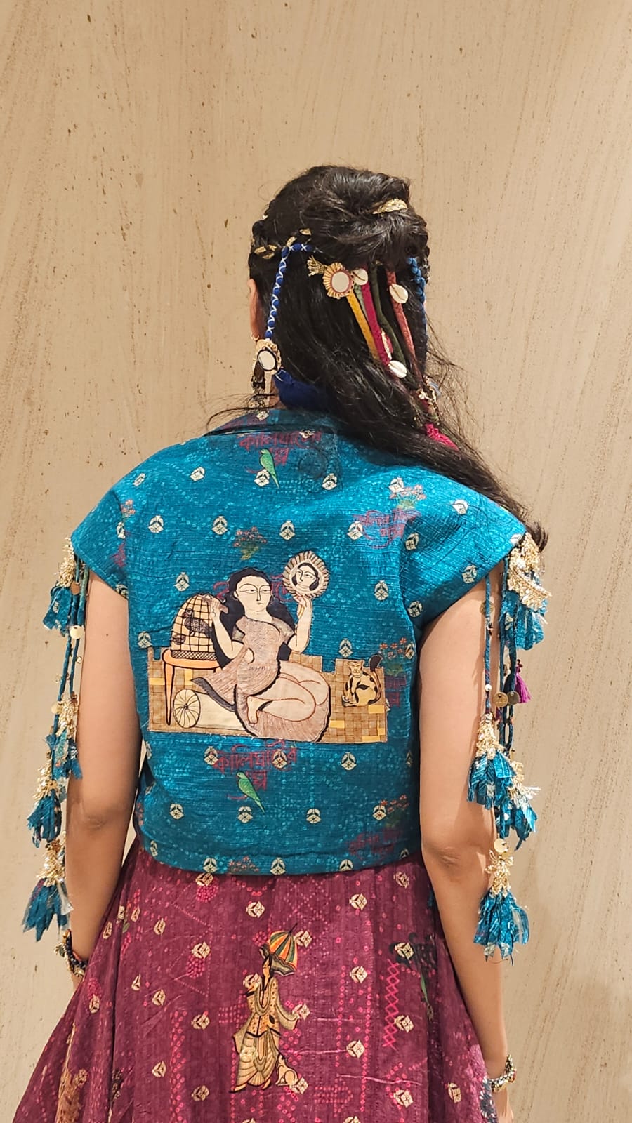 Purple Kalighat Indian Print Top With Skirt - Charkha TalesPurple Kalighat Indian Print Top With Skirt