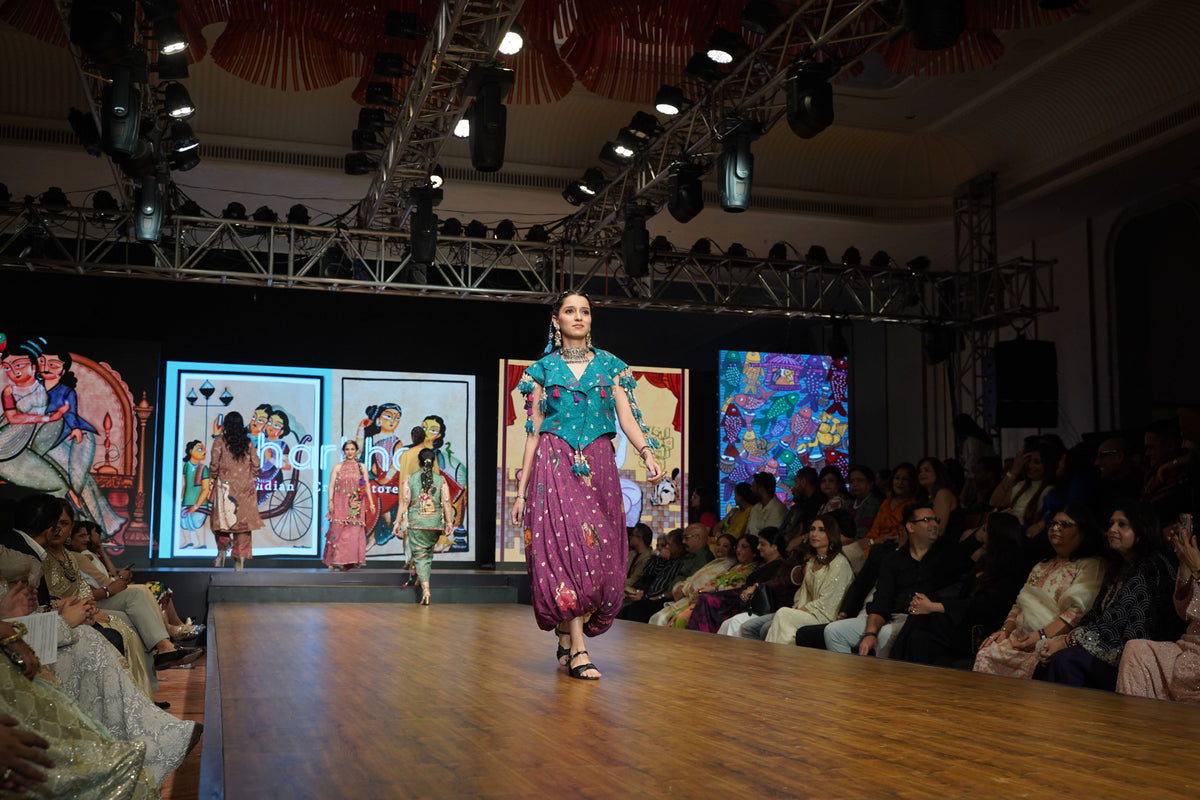 Purple Kalighat Indian Print Top With Skirt - Charkha TalesPurple Kalighat Indian Print Top With Skirt