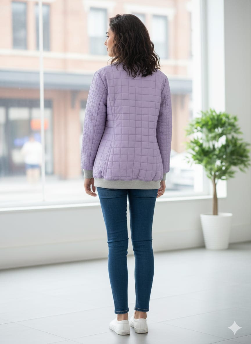 Quilted Embroidered Women Jacket - Purple - Charkha TalesQuilted Embroidered Women Jacket - Purple