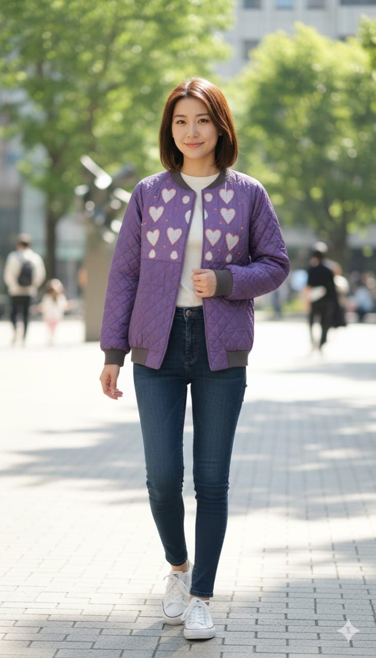 Quilted Patch Work Women Jacket - Purple - Charkha TalesQuilted Patch Work Women Jacket - Purple