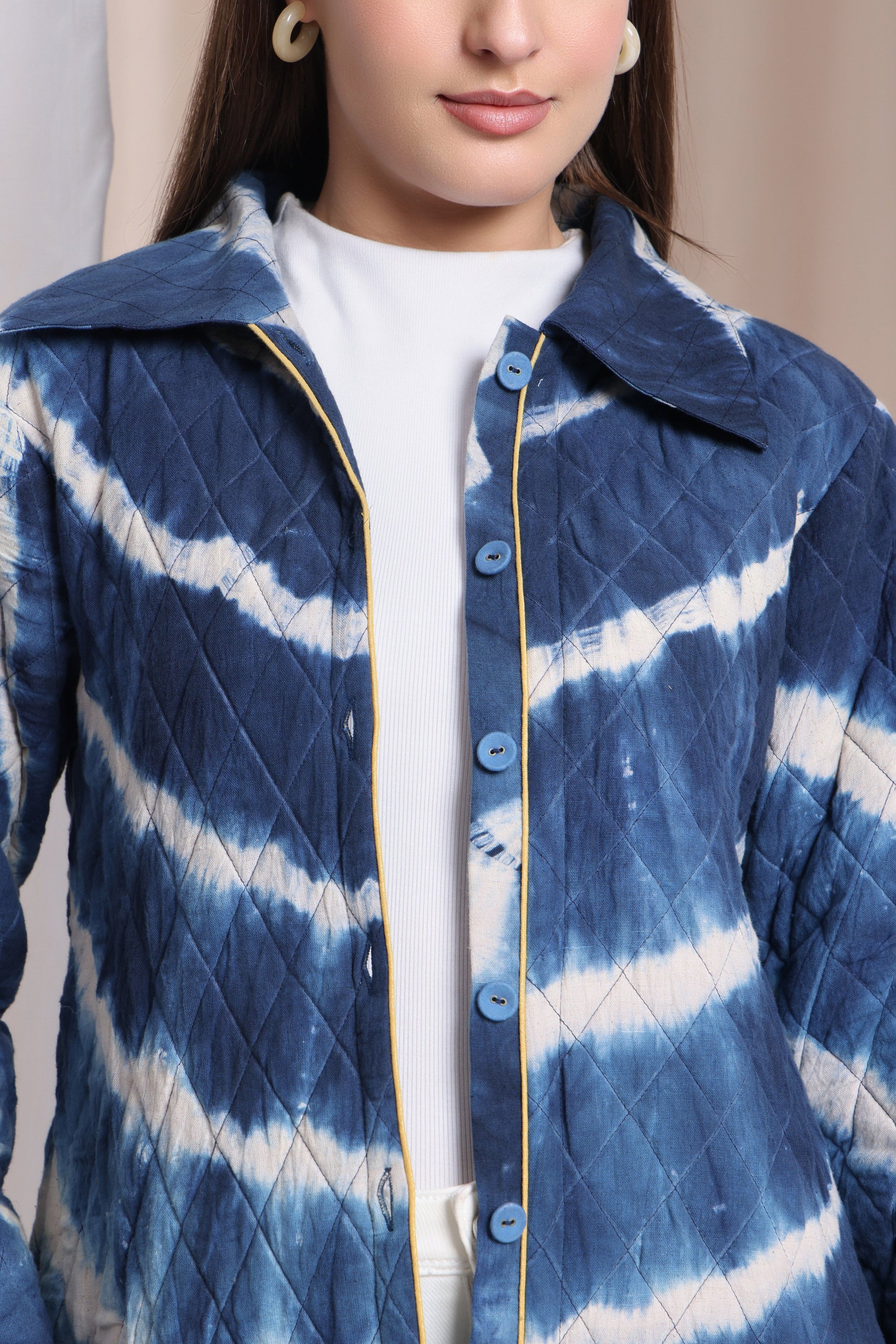 Quilted Winted Long Coat - Blue - Charkha TalesQuilted Winted Long Coat - Blue