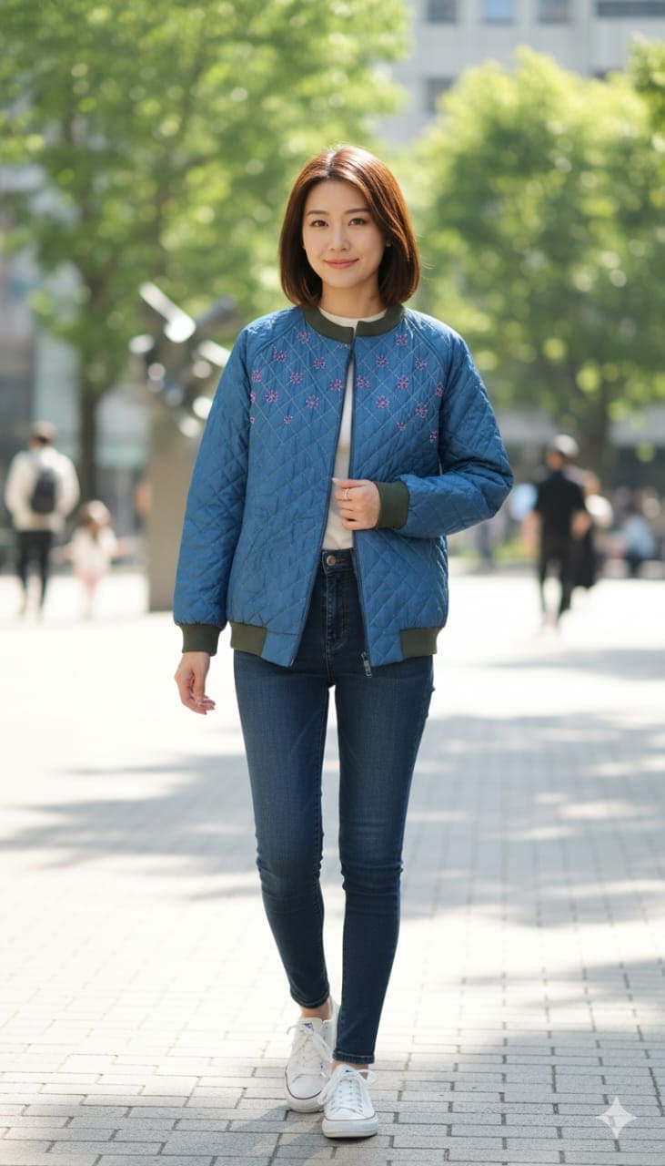 Quilted Women Jacket - Blue - Charkha TalesQuilted Women Jacket - Blue