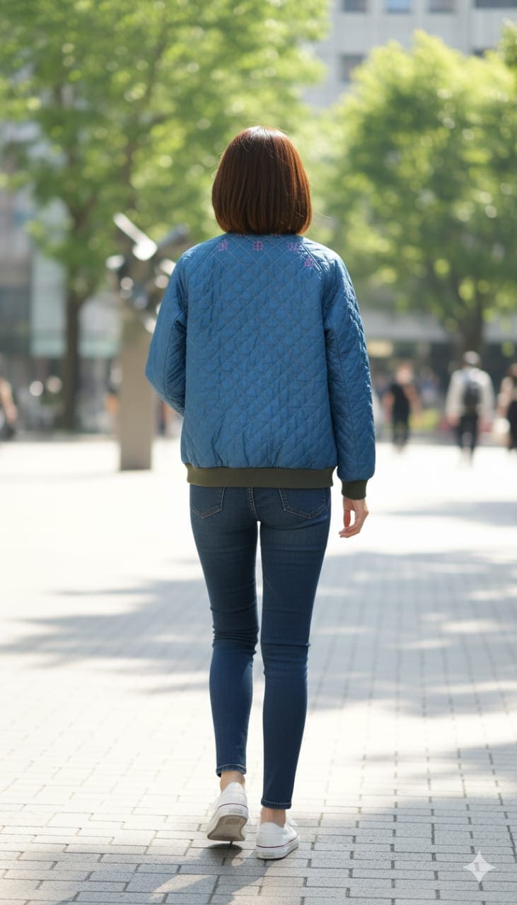 Quilted Women Jacket - Blue - Charkha TalesQuilted Women Jacket - Blue