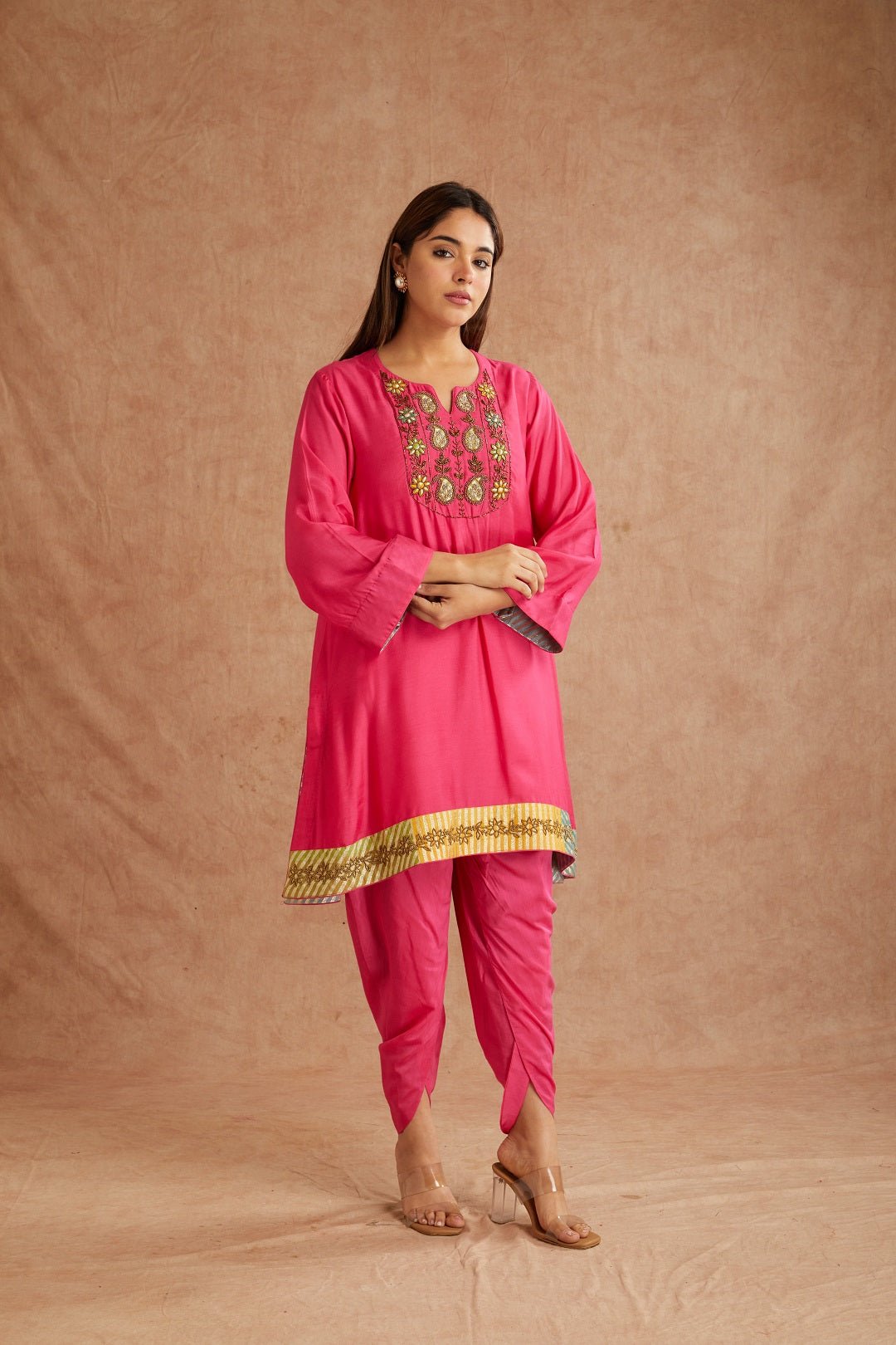 Rani Pink Cotton Silk Kurta Set - Charkha TalesRani Pink Cotton Silk Kurta Set