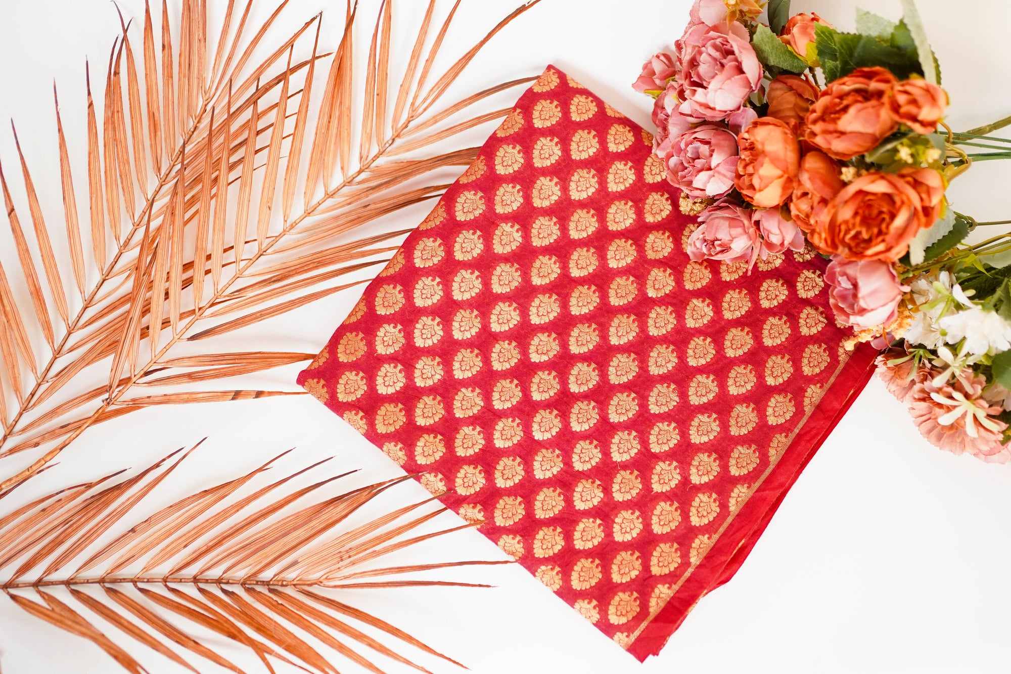 Red Banarasi Butta Fabric - Charkha TalesRed Banarasi Butta Fabric