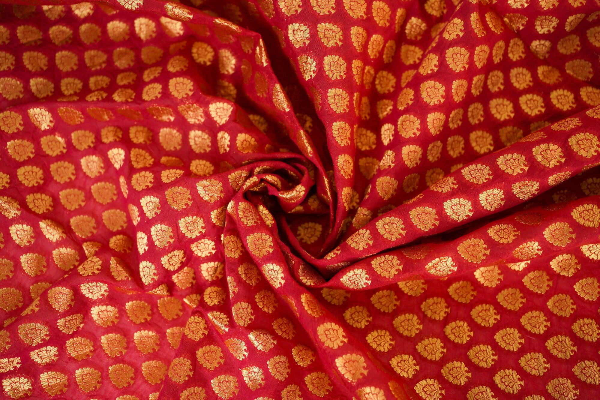 Red Banarasi Butta Fabric - Charkha TalesRed Banarasi Butta Fabric
