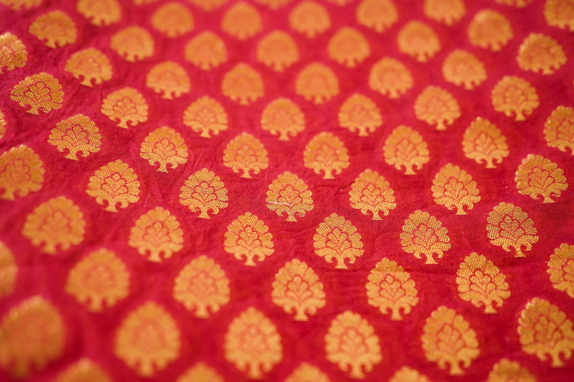Red Banarasi Butta Fabric - Charkha TalesRed Banarasi Butta Fabric