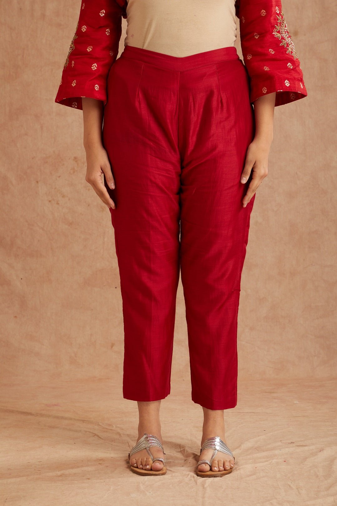 Red Banarasi Cotton Silk Kurta Set - Charkha TalesRed Banarasi Cotton Silk Kurta Set