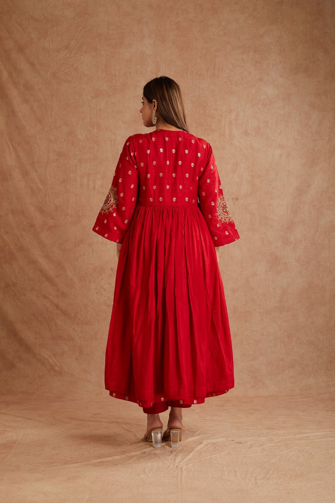 Red Banarasi Cotton Silk Kurta Set - Charkha TalesRed Banarasi Cotton Silk Kurta Set
