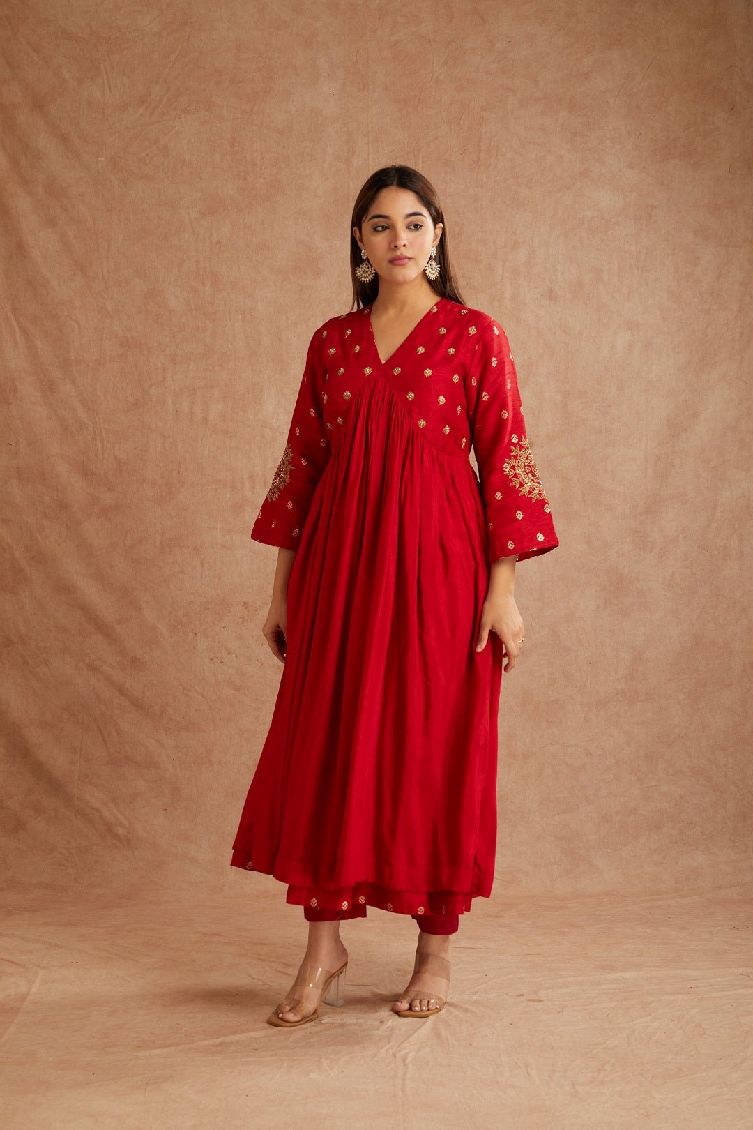 Red Banarasi Cotton Silk Kurta Set - Charkha TalesRed Banarasi Cotton Silk Kurta Set