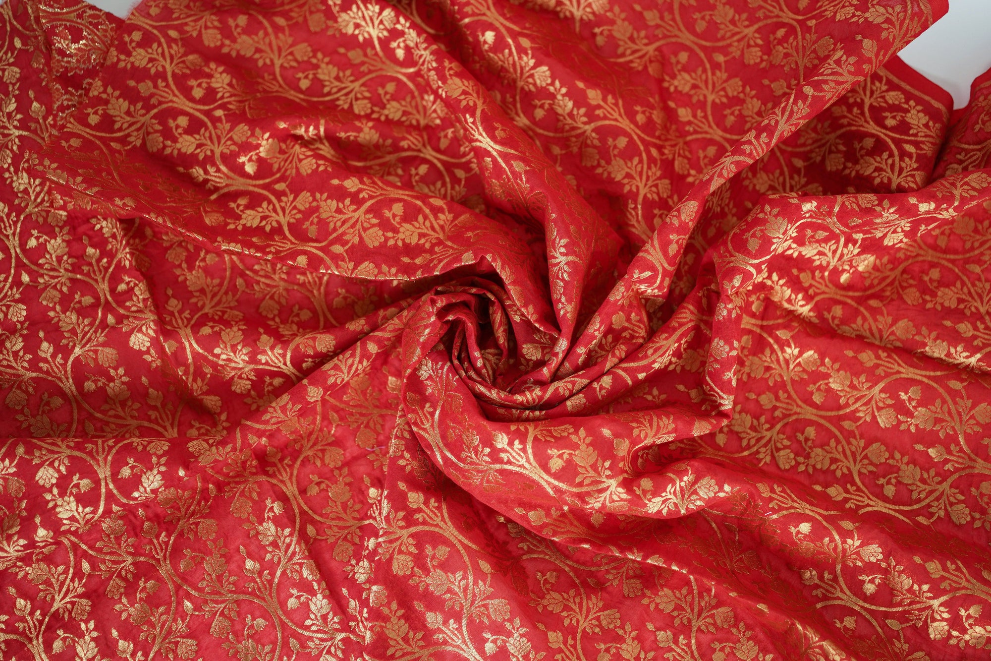 Red Banarasi Fabric - Charkha TalesRed Banarasi Fabric