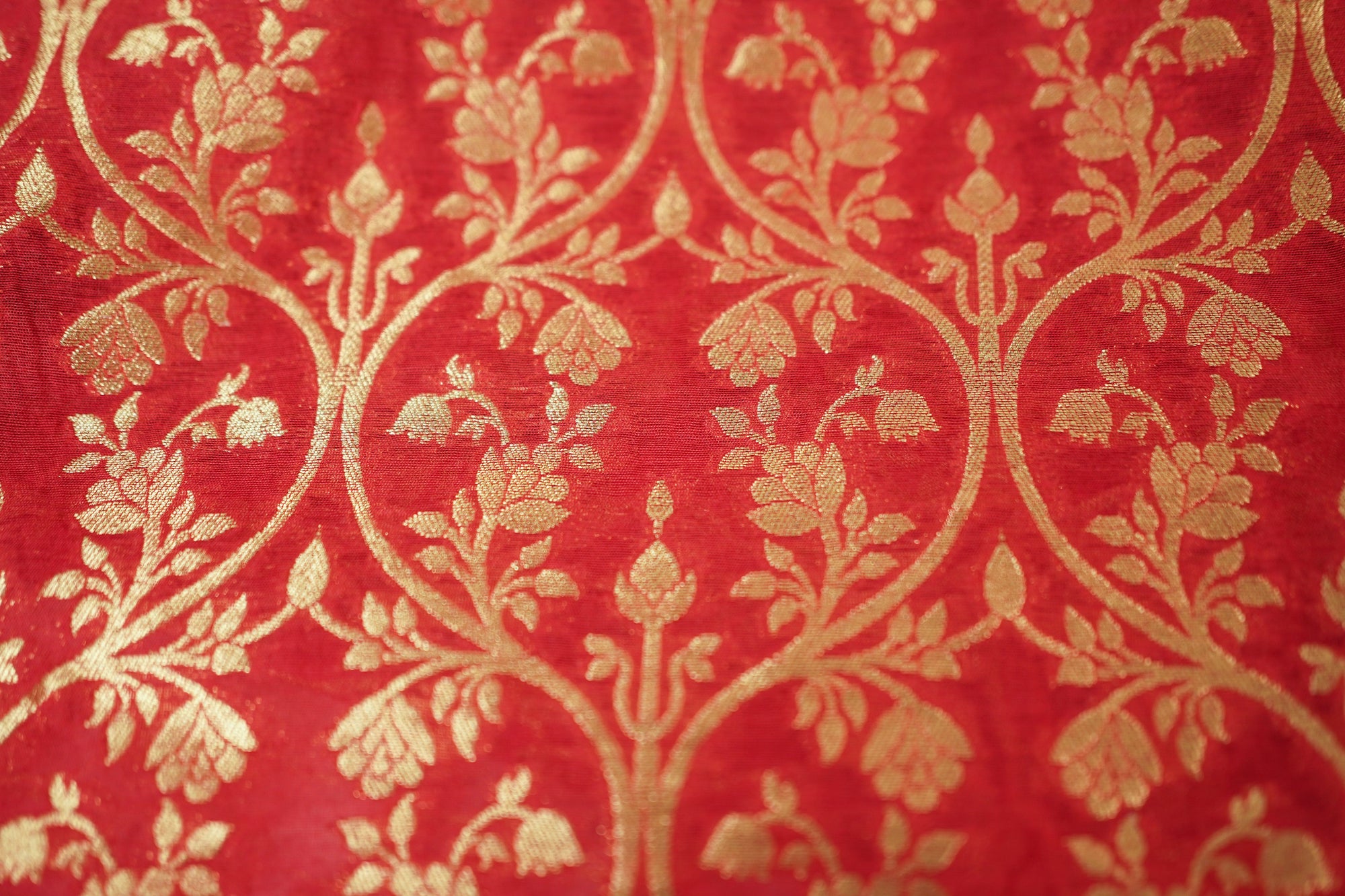 Red Banarasi Fabric - Charkha TalesRed Banarasi Fabric