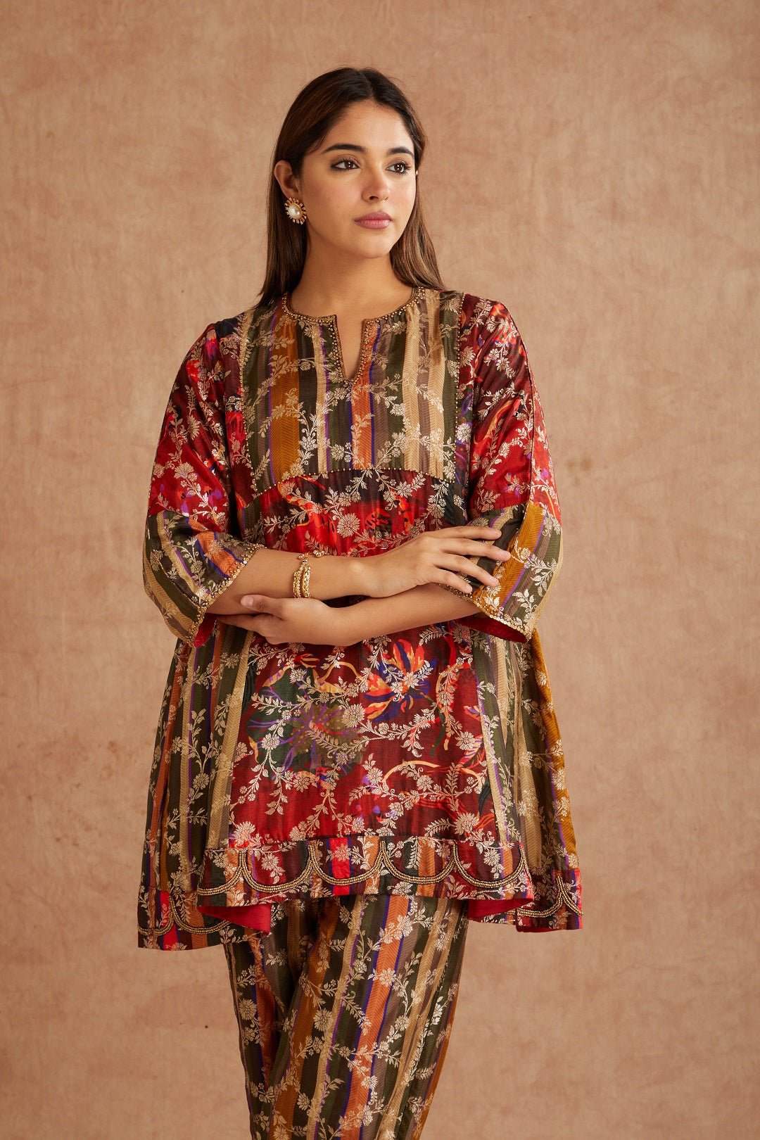 Red Banarasi Women Co - Ord Set - Charkha TalesRed Banarasi Women Co - Ord Set