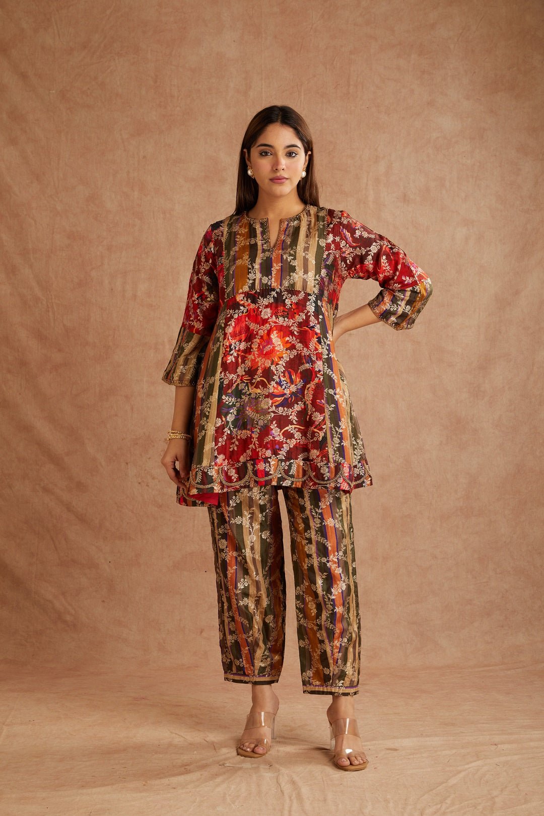 Red Banarasi Women Co - Ord Set - Charkha TalesRed Banarasi Women Co - Ord Set