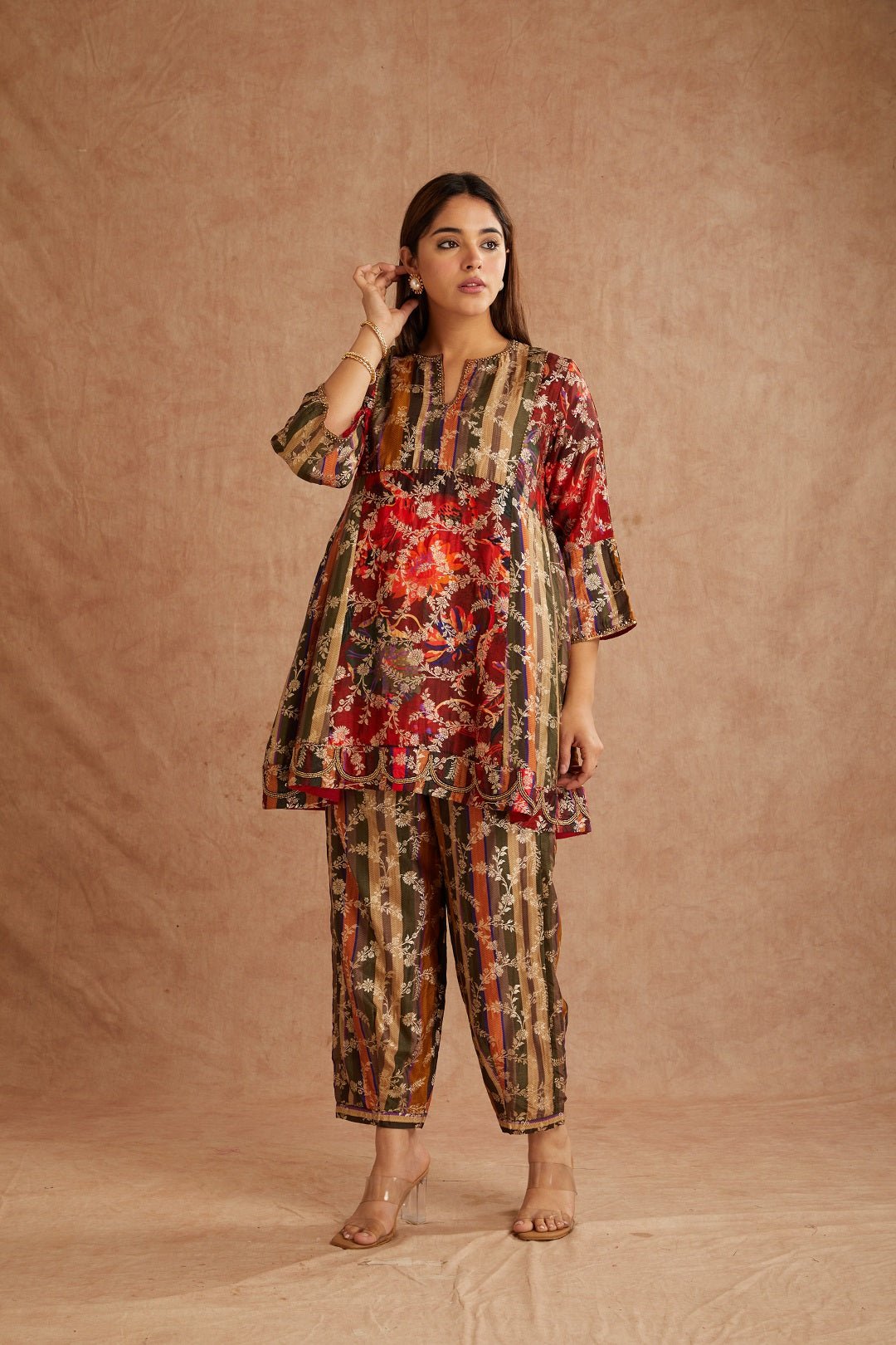 Red Banarasi Women Co - Ord Set - Charkha TalesRed Banarasi Women Co - Ord Set