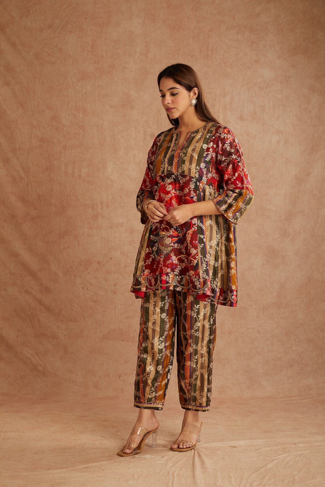 Red Banarasi Women Co - Ord Set - Charkha TalesRed Banarasi Women Co - Ord Set